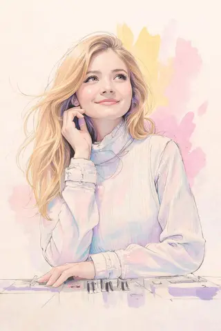 A soft pastel watercolor digital illustration of a young