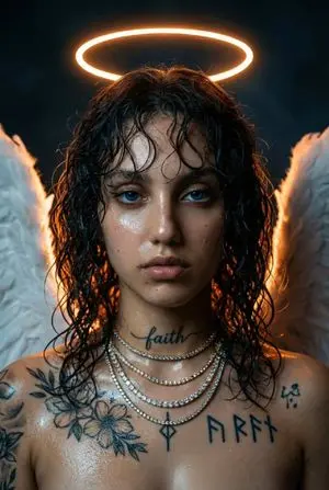 Dark Fantasy Neon Portrait with Glowing Halo Prompt