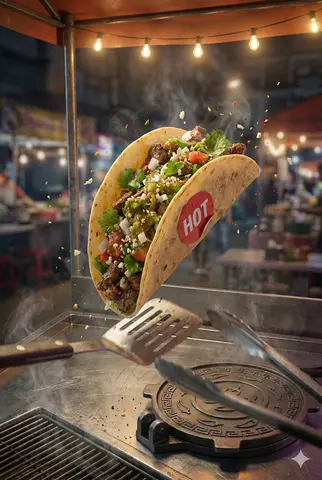 '2:3' hyper-realistic, high-resolution poster featuring the attached taco image