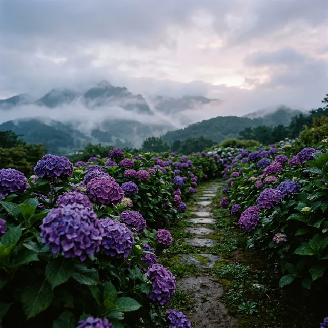 Misty Hydrangea Garden Landscape