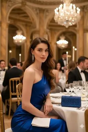 Photorealistic Gala Portrait in Royal Blue