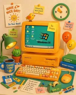 Retro 3D Claymation Desk Setup