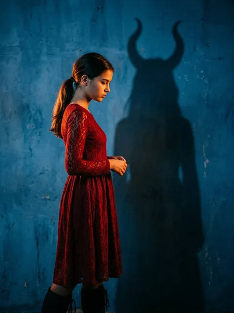 Mysterious Shadow Red Dress Portrait
