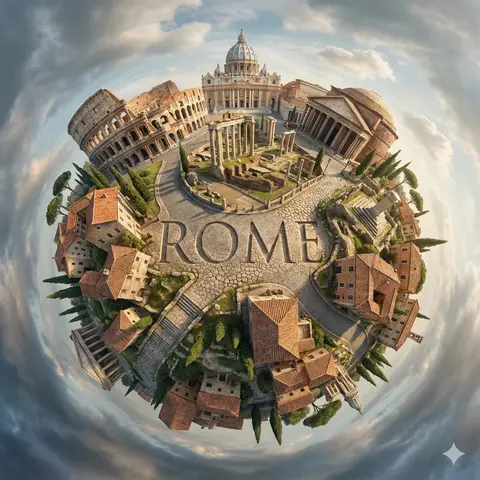 hyperrealistic, surreal spherical panorama of [CITY NAME], with its