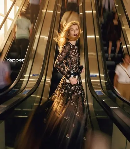 Ultra-realistic cinematic fashion photograph of a stylish blonde woman