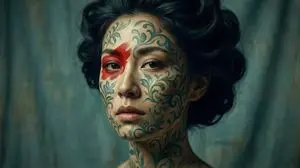Cinematic Portrait with Botanical Skin Patterns