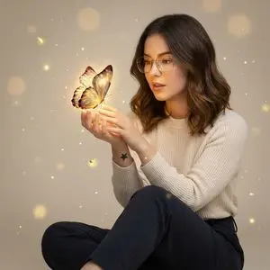 Cinematic Portrait with Bioluminescent Butterfly Interaction