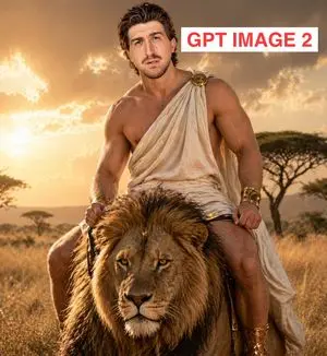 Greek God Riding a Lion