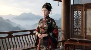 Cinematic Wuxia Heroine on Mountain Balcony