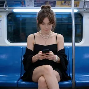 Candid Photograph of Woman on Subway