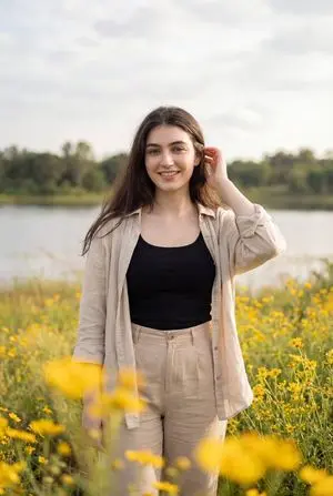 Photorealistic Portrait of Woman in Wildflowers