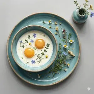 Fine Art Still Life of Egg Yolks and Ceramics