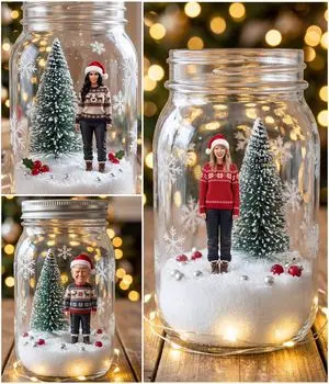 Tiny Christmas Character Trapped in a Mason Jar Snow Globe