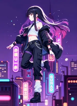 Neon Midnight Anime Streetwear Girl