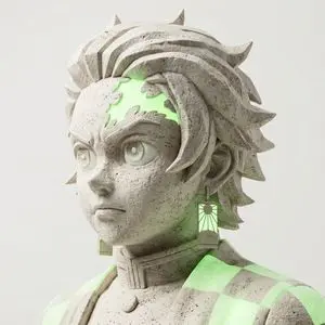 Limestone Sculpture with Neon Glow Prompt