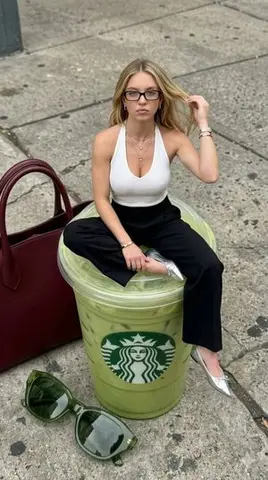 Surreal Miniature Photo on Giant Matcha Drink