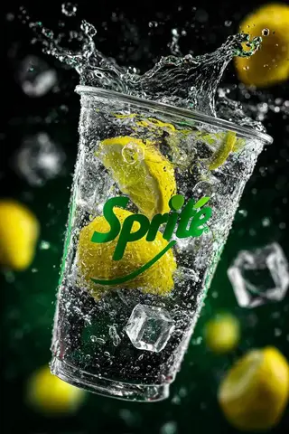 A transparent cup filled with fresh Sprite lemon soda