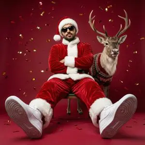 Modern Santa Fashion Editorial with Reindeer