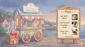 Dreamy Mermaid Café Illustration with Menu Display