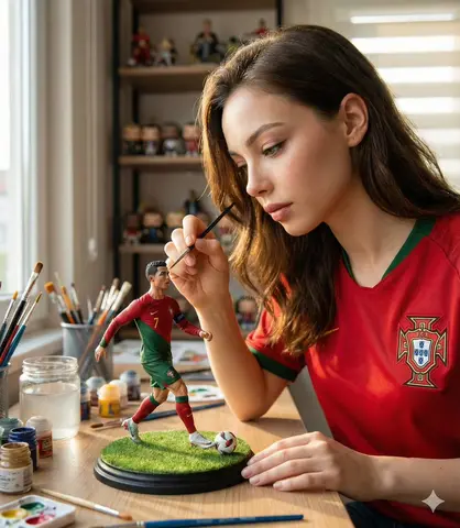 A hyper-realistic cinematic scene of a woman carefully painting