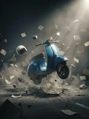 Suspended Vespa Explosion Scene Prompt