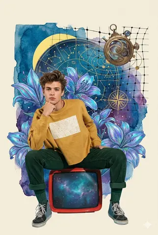 Retro Cosmic Watercolor Collage