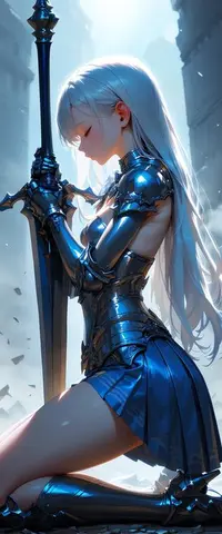Kneeling Blue Armored Knight