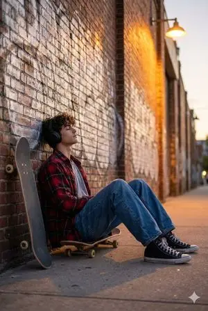 Cinematic Skateboarder Portrait Prompt at Golden Hour