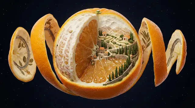 A single [OBJECT] suspended in space, frozen mid-peel as