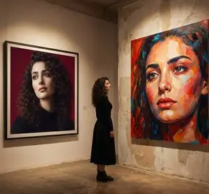 Cinematic Gallery Interior: Realism vs. Abstraction