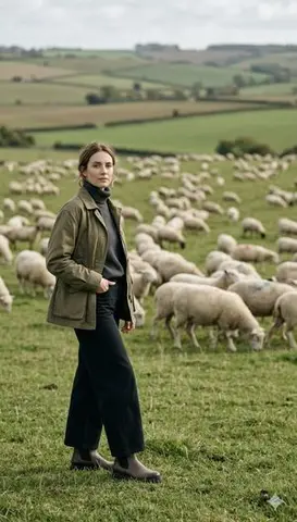 Pastoral Full-Body Portrait in Sheep Pasture