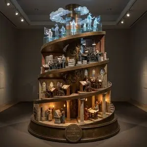 Helical Tower Sculpture Prompt for Visualizing Historical Evolution
