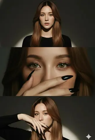 "Objective": "Create a high-fashion editorial studio portrait presented as