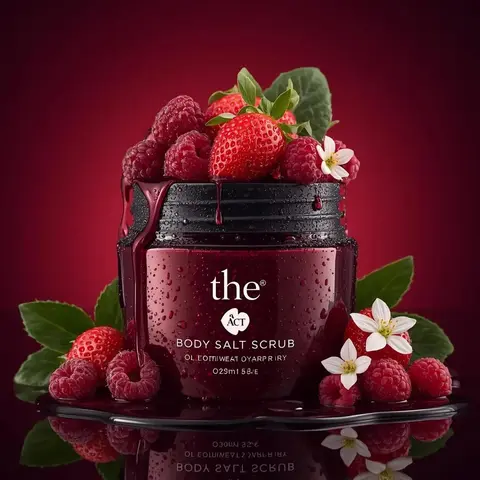 Ultra-realistic luxury cosmetic product photography of a deep red