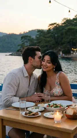 JSON Prompt for Candid Seaside Dinner Romance