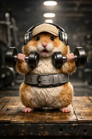 A hyper-detailed, adorable golden hamster in a bright, cheerful