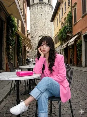 Early 2000s Digital Photo of Subject in Pink Blazer
