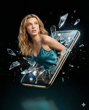 Millie Bobby Brown Portrait with Exploding Glass Shards