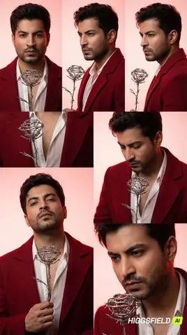 3x2 Grid Portrait of South Asian Man with Barbed Wire Rose