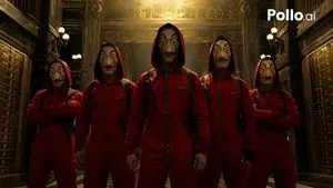 Cinematic Red Heist Team in Bank