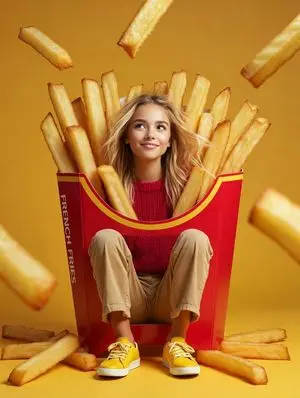 Surreal Commercial Photography of Woman in Giant French Fry Carton