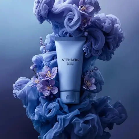 Ultra-realistic luxury cosmetic product photography in a dramatic monochromatic