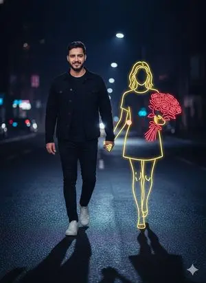 Cinematic Night Portrait with Neon Silhouette