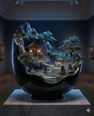 Black Jade Diorama of Night Mountain of the Ancients