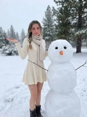 Cinematic Winter Portrait with Stylized Snowman