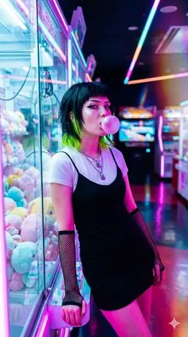 Cyber-Pop E-Girl in Neon Arcade