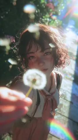 Dreamy Semi-Realistic Anime Portrait of a Girl with a Dandelion