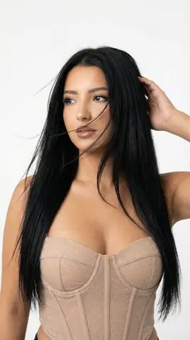 High-Key Studio Beauty Portrait (Wind Hair, Nude Corset)