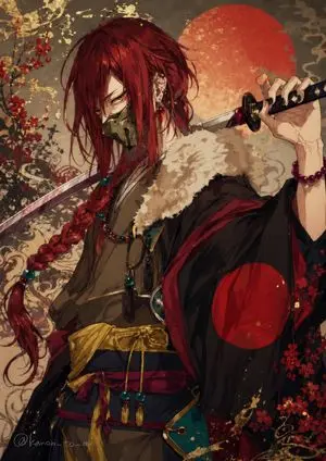 Red-Haired Masked Samurai Portrait