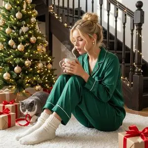 Cozy Christmas Morning Portrait with Cat